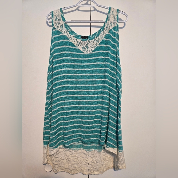 Torrid Teal Striped Lace Trim Women's Top - Picture 1 of 6